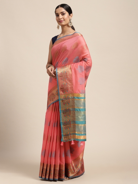 

Mitera Pink Ethnic Motifs Silk Cotton Chanderi Saree