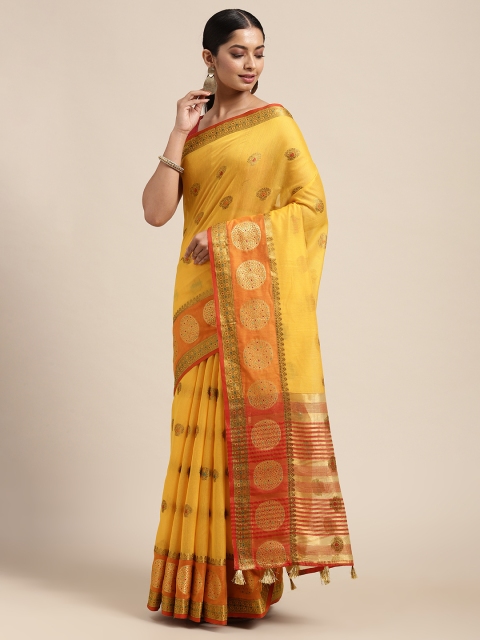 

Mitera Yellow Ethnic Motifs Silk Cotton Chanderi Saree