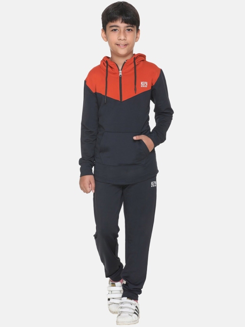 

KEPA Boys Orange & Navy Blue Colourblocked Hooded Tracksuits