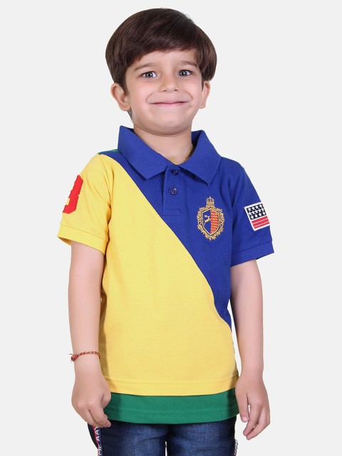 

KEPA Boys Yellow & Blue Colourblocked Polo Collar T-shirt