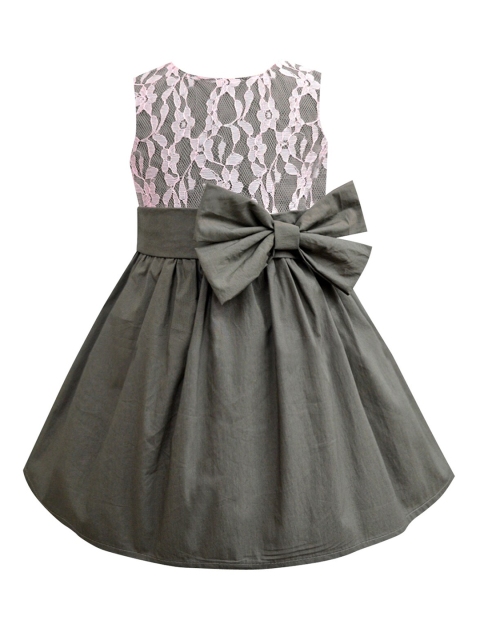 

A T U N Girls Olive Green & Pink Lace Fit & Flare Dress
