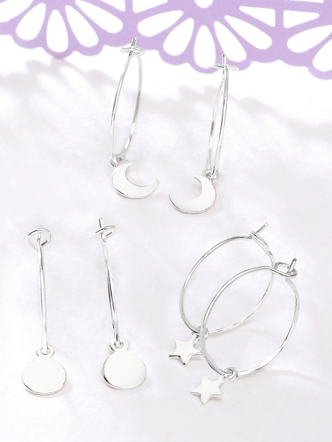 

Accessorize London Women's Silver Set Of 3 Star Moon Hoop Earrings