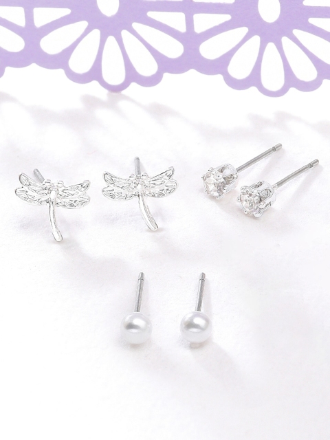 

Accessorize London Women's Silver Set Of 3 Dragonfly Stud Earrings