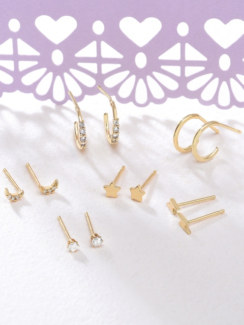 

Accessorize Z Women Real Gold Plated set of 12 Star Moon Stud And Hoop Earring Set