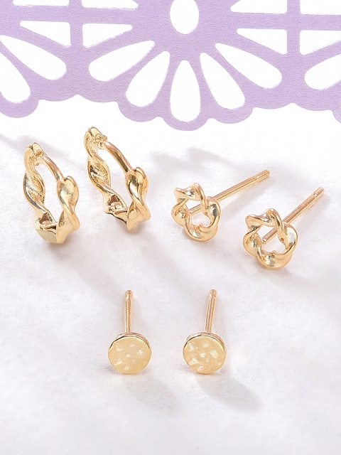 

Accessorize Z Women Real Gold Plated Set of 3 Twisted Stud And Hoop Set