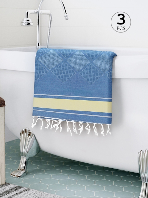 

Story@home Set Of 3 Blue Printed 200 GSM Pure Cotton Bath Towels