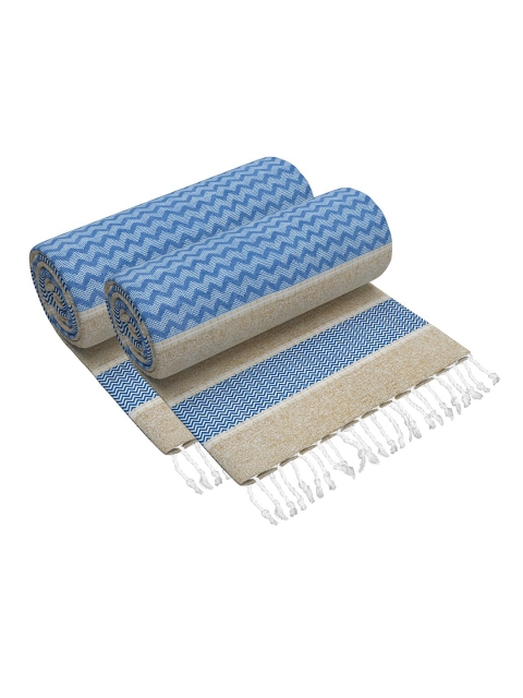 

Story@home Set Of 2 Blue & Beige Printed 200 GSM Cotton Bath Towels