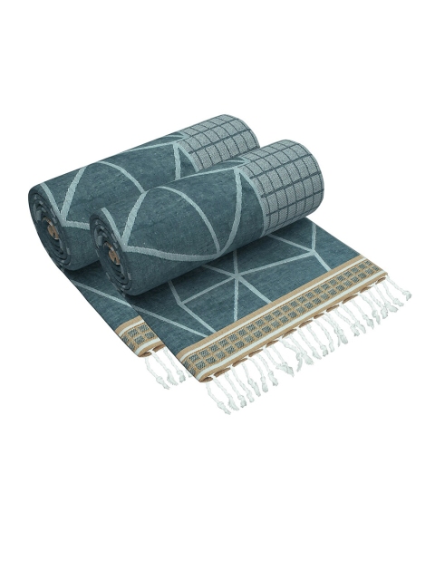 

Story@home Pack of 2 Blue & White 200GSM Pure Cotton Bath Towels