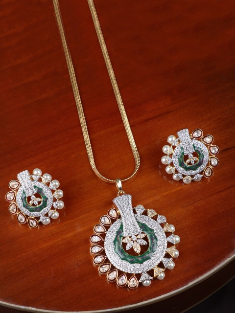 

ANIKAS CREATION Women Multi Gold-Plated American Diamond Jadau Pendant Set