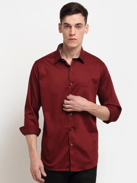 

La Mode Men Maroon Solid Slim Fit Pure Cotton Party Shirt