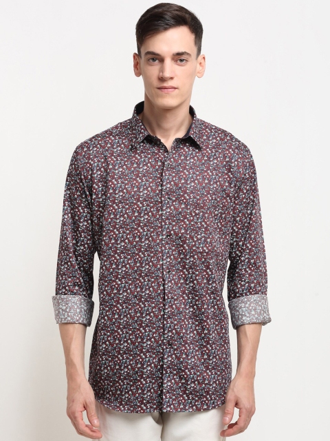 

La Mode Men Maroon Slim Fit Printed Pure Cotton Party Shirt