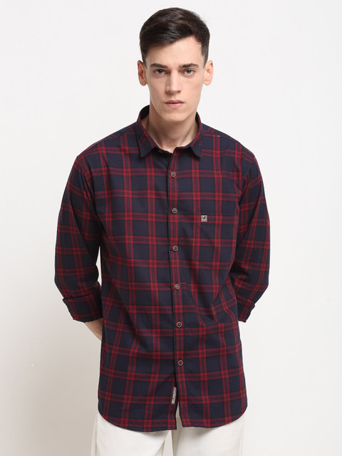 

La Mode Men Blue Slim Fit Checked Pure Cotton Casual Shirt