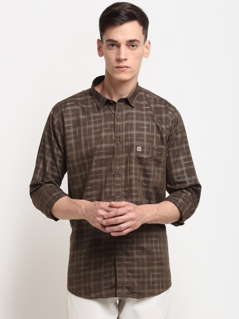 

La Mode Men Brown Slim Fit Checked Pure Cotton Casual Shirt