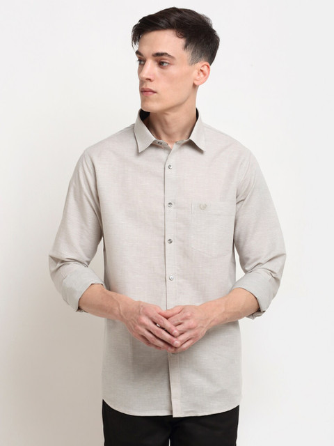 

La Mode Men Beige Solid Slim Fit Pure Cotton Party Shirt