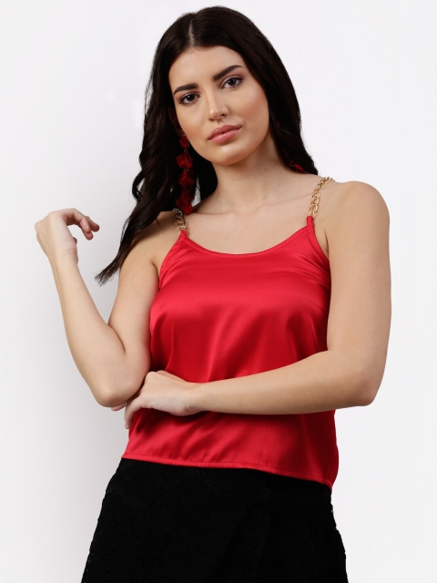

NEUDIS Women Red Satin Solid Sheen Tank Top