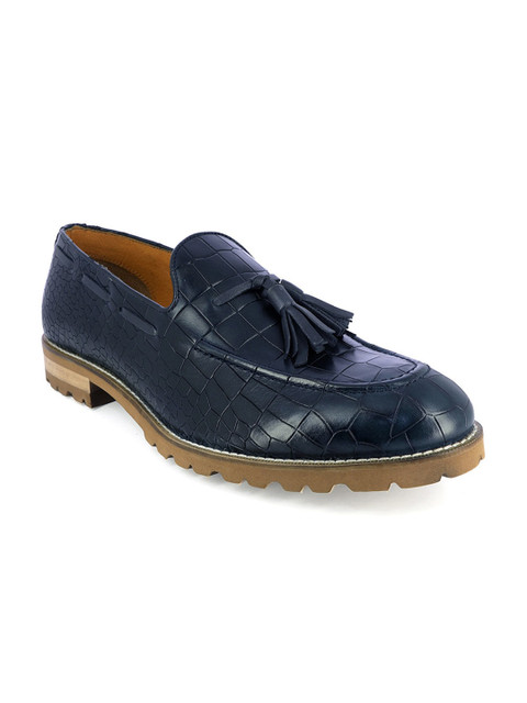 

Alberto Torresi Men Blue Croc Textured Leather Tasselled Loafers