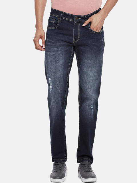 

People Men Blue Slim Fit Mildly Distressed Light Fade Pure Cotton Jeans