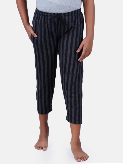 

SEYBIL Girls Charcoal & Brown Striped Capris