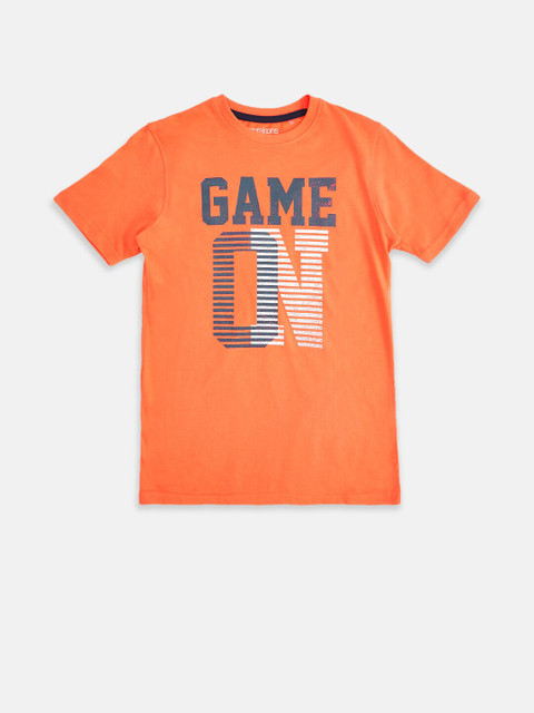 

Pantaloons Junior Boys Orange Typography Pure Cotton T-shirt