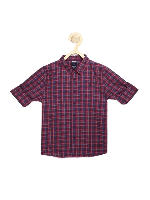 

Allen Solly Junior Boys Maroon Slim Fit Checked Pure Cotton Casual Shirt