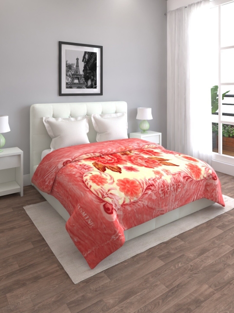 

ROMEE Peach-Coloured Floral Printed 800 GSM Heavy Winter Double Bed Blanket