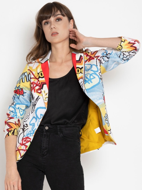 

SHAYE Women Multicoloured Floral Longline Denim Jacket with Embroidered, Multi