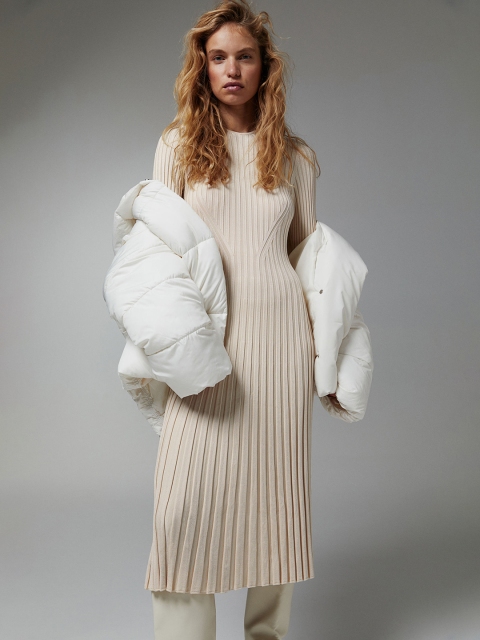 

H&M Women Beige Rib-Knit Dress