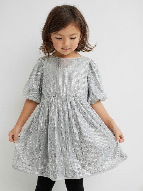

H&M Girl Silver Puff-Sleeved Sequined Dress
