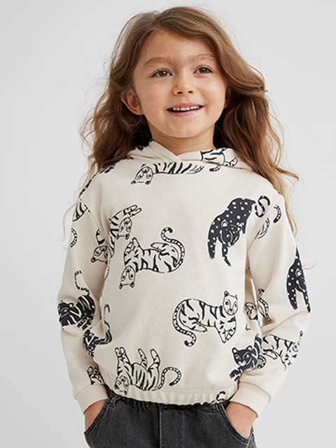 

H&M Girls Beige & Black Printed Hoodie