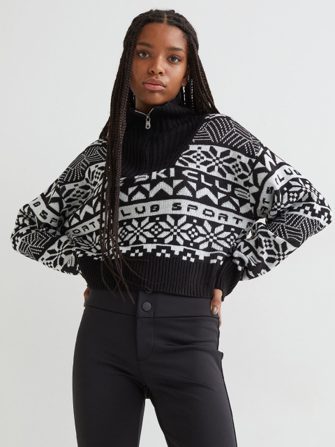 

H&M Women Black & White Collared Jumper