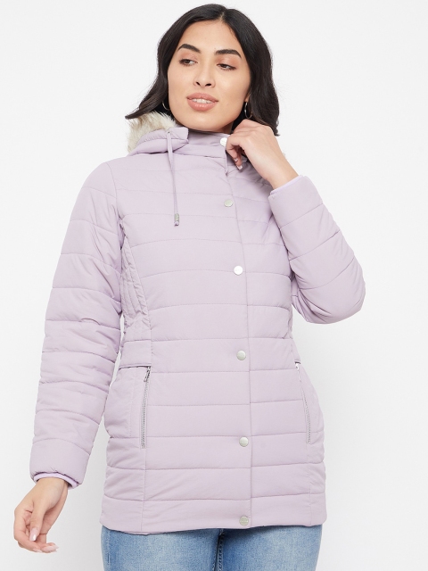 

Okane Women Purple Solid Faux Fur Lightweight Longline Padded Jacket