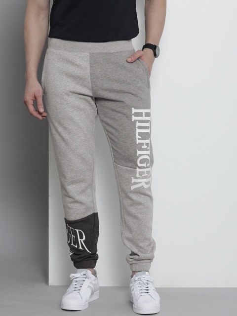 

Tommy Hilfiger Men Grey Colourblocked And Typography Printed Regular Joggers