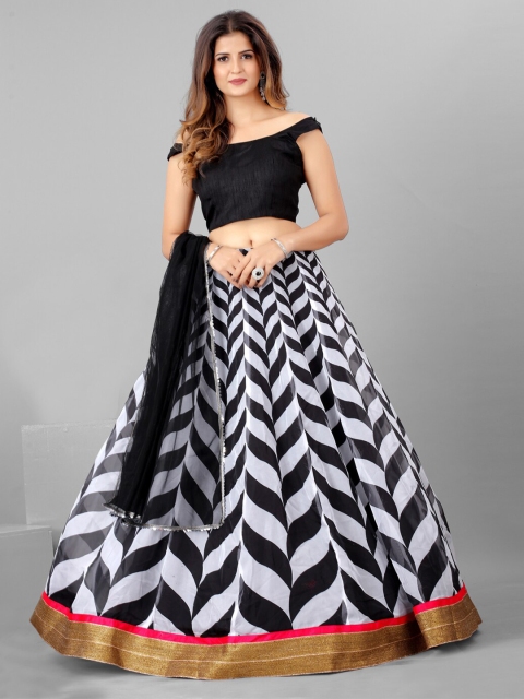 

SHOPGARB Black & White Semi-Stitched Lehenga & Unstitched Blouse With Dupatta
