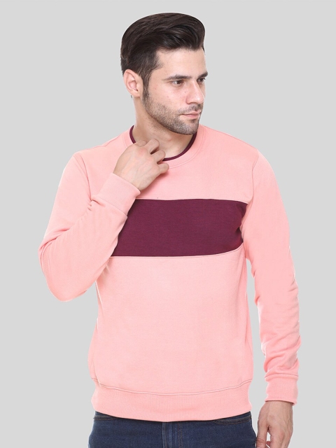 

Obaan Men Peach-Coloured & Maroon Colourblocked Fleece Sweatshirt