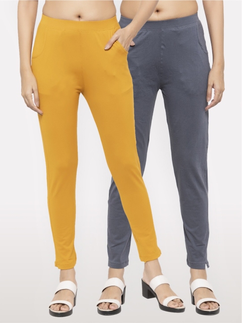 

NEUDIS Women Pack Of 2 Cotton Lycra Ankle Length Jeggings, Mustard