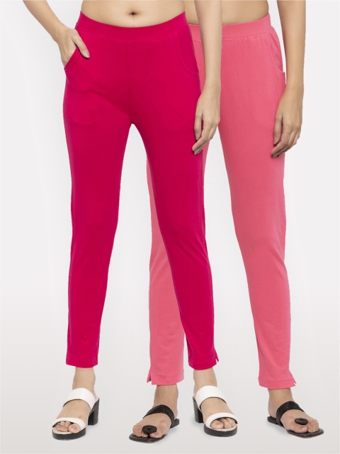 

NEUDIS Women Pack of 2 Magenta and Pink Ankle Length Jeggings