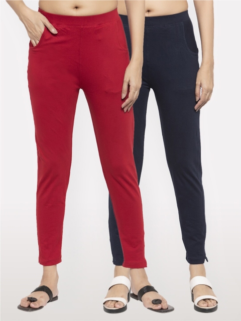 

NEUDIS Women Pack Of 2 Maroon & Navy Blue Slim Fit Jeggings