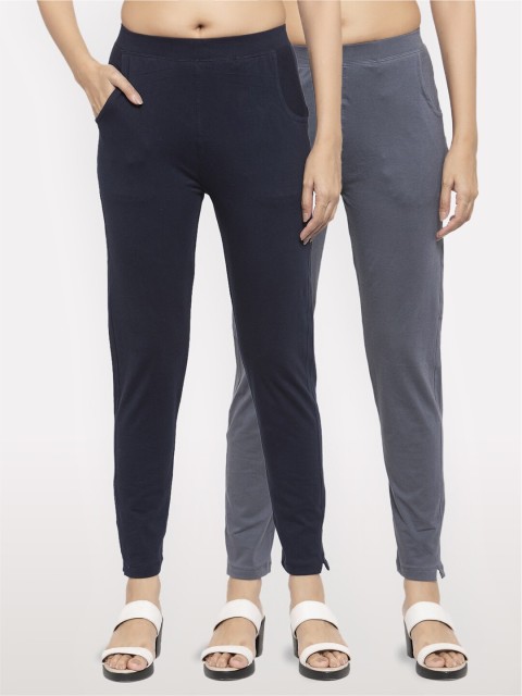 

NEUDIS Women Set of 2 Navy Blue and Grey Cotton Lycra Ankle Length Jeggings