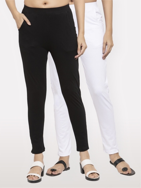 

NEUDIS Women Pack of 2 Black & White Ankle Length Jeggings