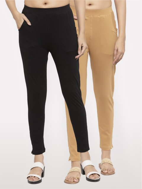 

NEUDIS Women Pack of 2 Black and Beige Ankle Length Jeggings