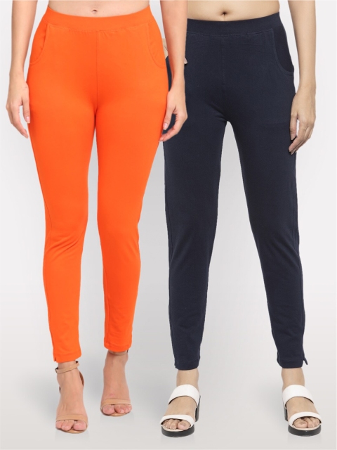 

NEUDIS Women Pack of 2 Orange & Navy Blue Ankle Length Jeggings