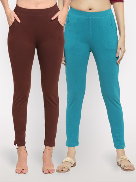 

NEUDIS Women Set of 2 Cotton Lycra Ankle Length Leggings, Brown