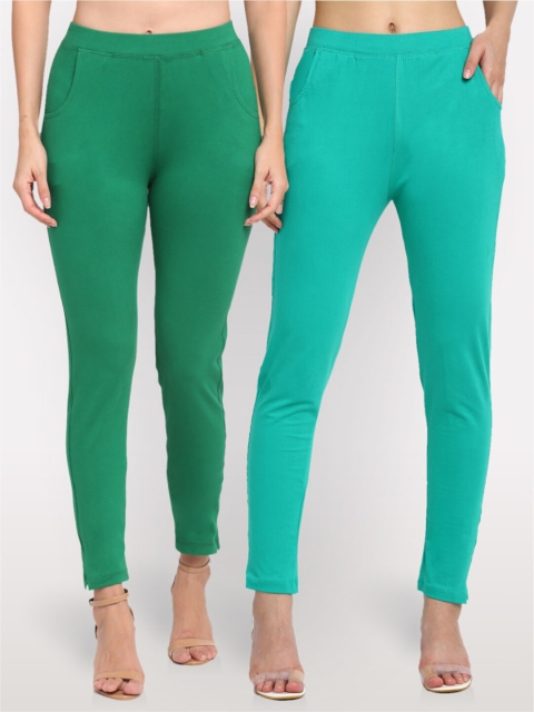 

NEUDIS Women Pack of 2 Green Ankle Length Jeggings