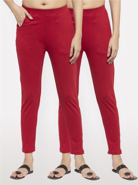 

NEUDIS Women Pack Of 2 Maroon Cotton Lycra Ankle Length Jeggings