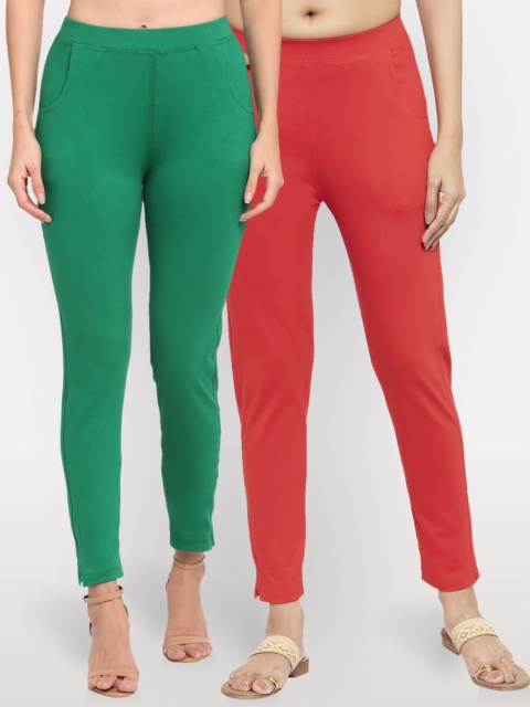 

NEUDIS Women Pack Of 2 Cotton Lycra Ankle Length Jeggings, Green