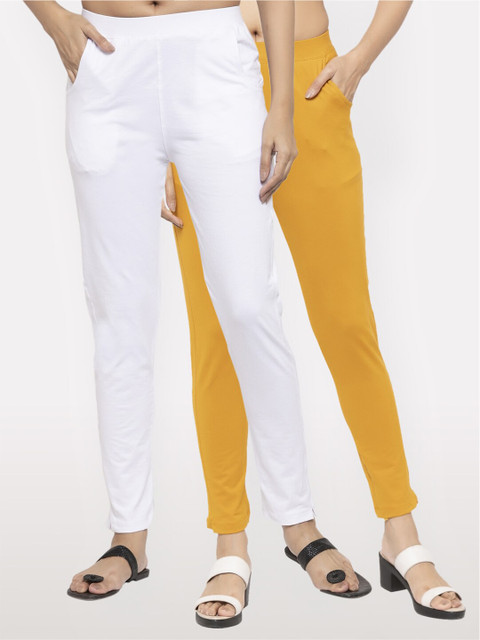 

NEUDIS Women Pack Of 2 White & Yellow Slim Fit Jeggings
