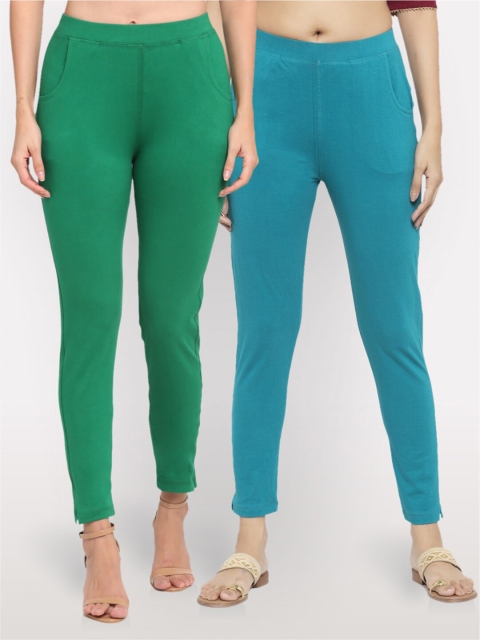 

NEUDIS Women Pack Of 2 Green & Blue Slim Fit Jeggings