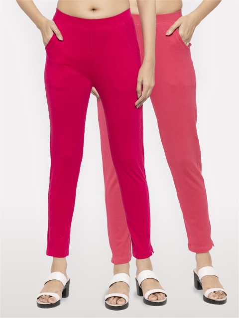 

NEUDIS Women Pack Of 2 Pink Cotton Lycra Ankle Length Jeggings
