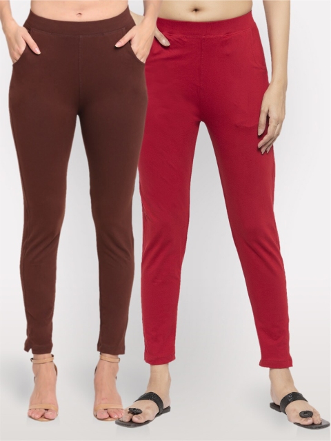 

NEUDIS Women Pack Of 2 Brown & Maroon Slim Fit Jeggings