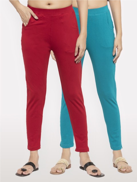

NEUDIS Women Pack of 2 Maroon and Teal Ankle Length Jeggings
